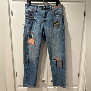 Pilcro Anthropologie Blue Ankle Jeans Slim Boyfriend Colorful Patchwork 32